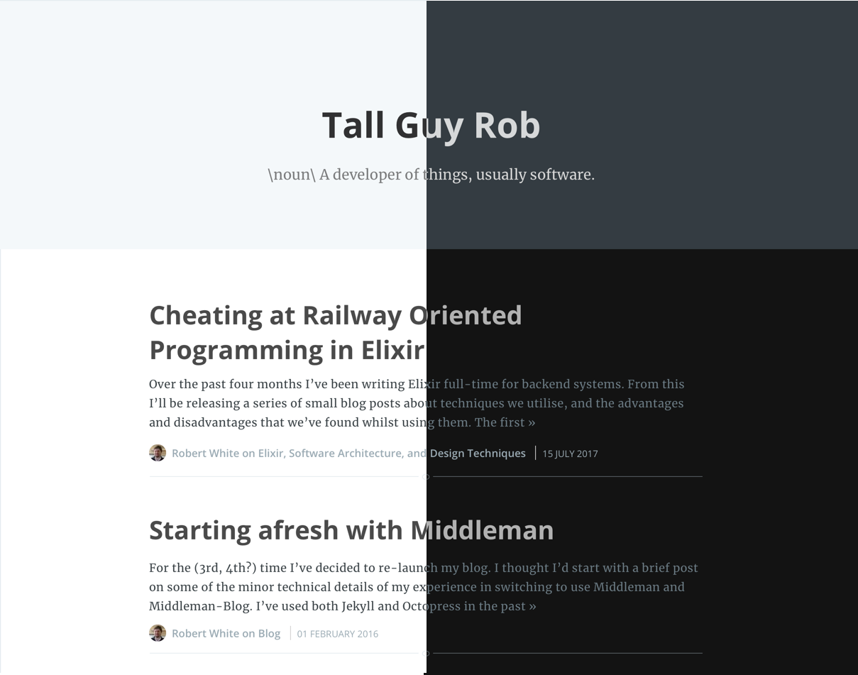 Screenshot of dark mode and light mode side-by-side